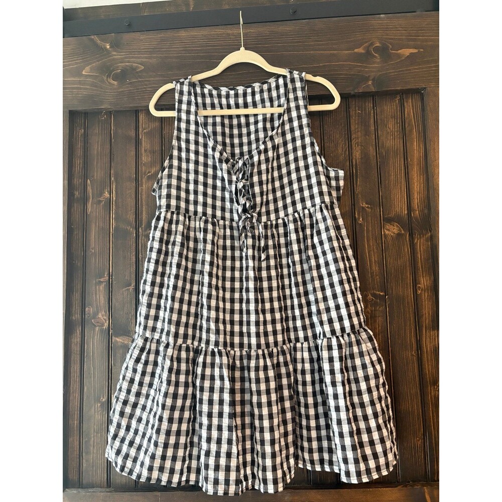 Black and White Charming Gingham Tiered Mini Dress Sz large